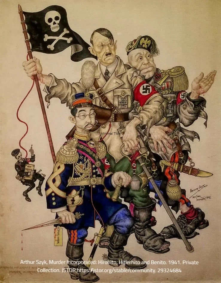 Hitler, Hirohito and Mussolini appear as thuggish pirates