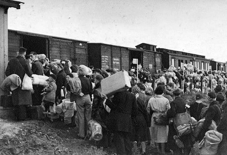 Dutch Jewish deportees board trains at the transit camp at Westerbork in north-eastern Holland.